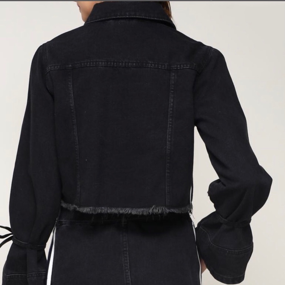 TIE AND BELLS BLACK DISTRESSED CROP JEAN JACKET - Picture 5 of 6
